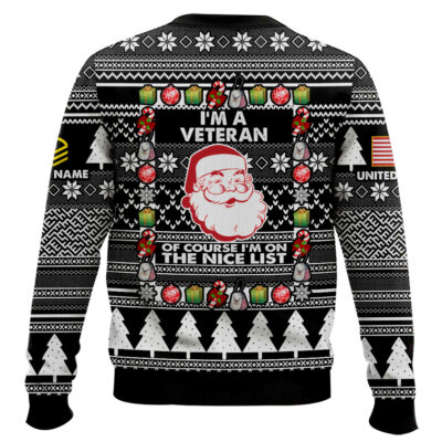 Hooktab US Navy I’m A Veteran, Of Course I’m On The Nice List – Custom Name And Rank Ugly Sweater