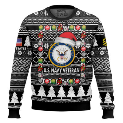 US Navy I'm A Veteran, Of Course I'm On The Nice List - Custom Name And Rank Ugly Sweater