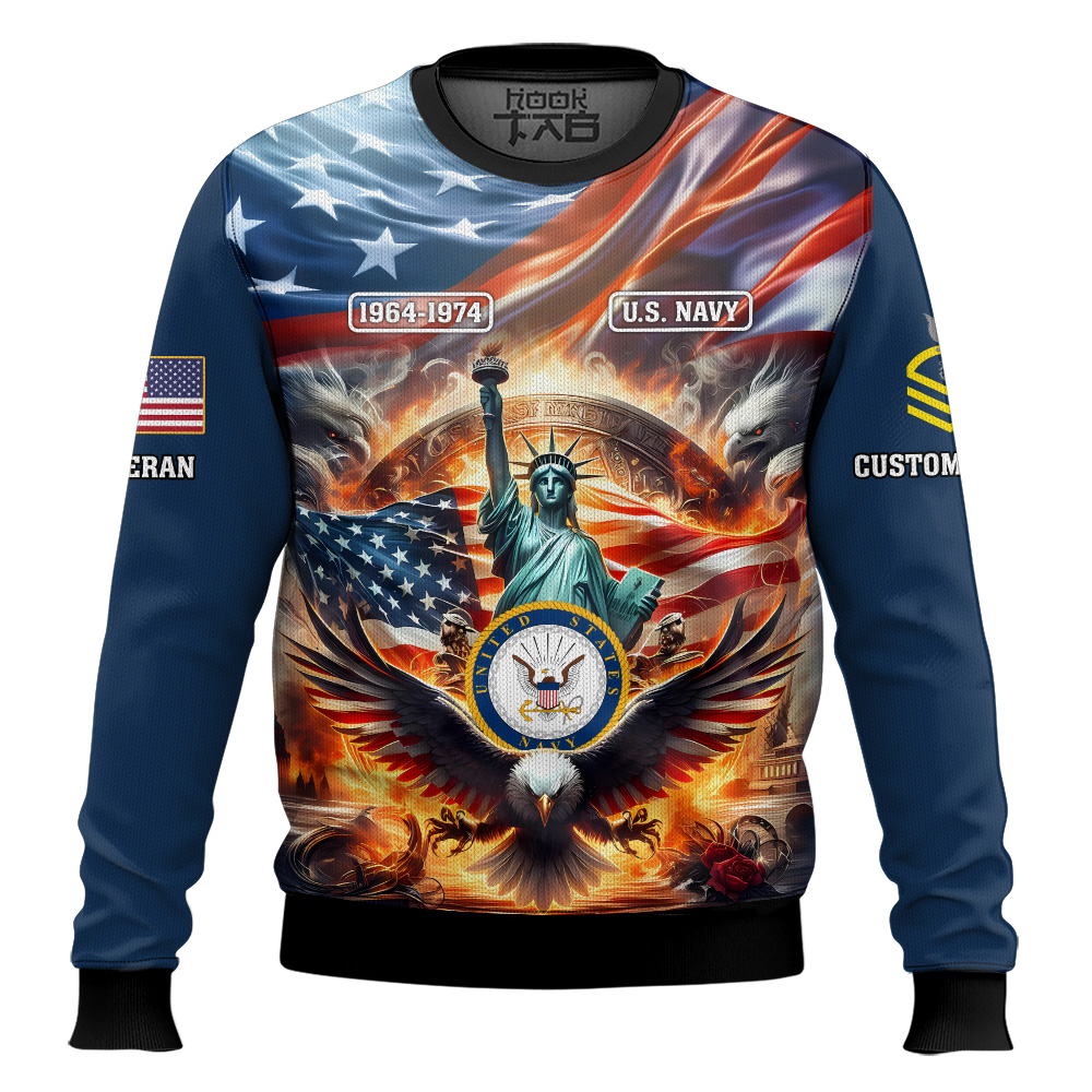 Hooktab US Navy Liberty Eagle - Custom Name, Rank And Years Of Service Ugly Sweater Hooktab US Navy Liberty Eagle - Custom Name, Rank And Years Of Service Ugly Sweater