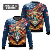 Hooktab US Navy Liberty Eagle - Custom Name, Rank And Years Of Service Ugly Sweater