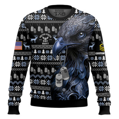 US Navy Liberty Eagle I Served My Country - Custom Name And Rank Ugly Sweater