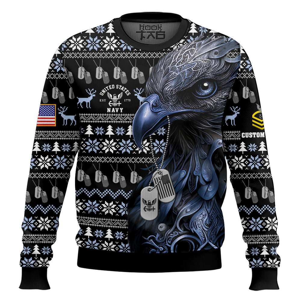 Hooktab US Navy Liberty Eagle I Served My Country - Custom Name And Rank Ugly Sweater Hooktab US Navy Liberty Eagle I Served My Country - Custom Name And Rank Ugly Sweater