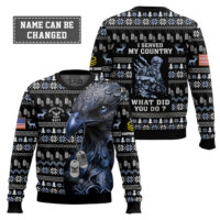 Hooktab US Navy Liberty Eagle I Served My Country - Custom Name And Rank Ugly Sweater
