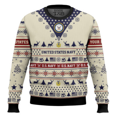 US Navy Merry Christmas Brothers - Custom Name And Rank Ugly Sweater