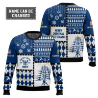 Hooktab US Navy Merry Christmas Veteran - Custom Name And Rank Ugly Sweater