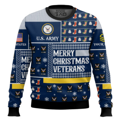 US Navy Merry Christmas Veterans - Custom Name And Rank Ugly Sweater