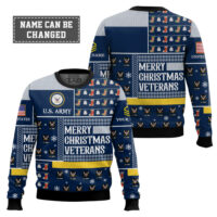 Hooktab US Navy Merry Christmas Veterans - Custom Name And Rank Ugly Sweater