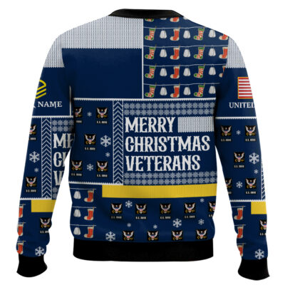 Hooktab US Navy Merry Christmas Veterans – Custom Name And Rank Ugly Sweater