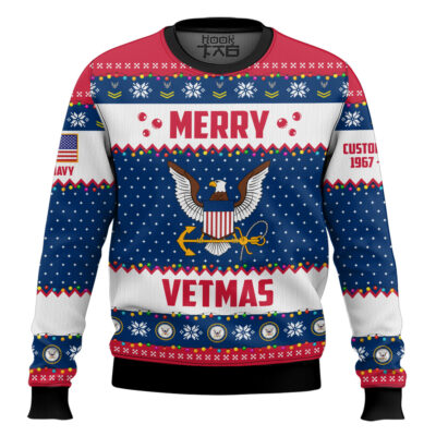 US Navy Merry Vetmas - Custom Name And Years Of Service Ugly Sweater