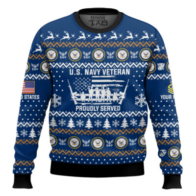 US Navy Merry Xmas Brothers And Sisters - Custom Name And Rank Ugly Sweater