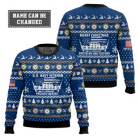 Hooktab US Navy Merry Xmas Brothers And Sisters - Custom Name And Rank Ugly Sweater