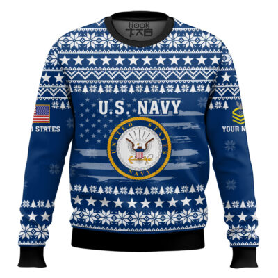 US Navy My Time In Uniform Is Over But Being A Veteran Never Ends - Custom Name And Rank Ugly Sweater