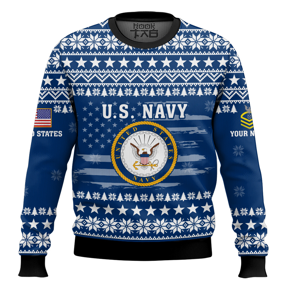 Hooktab US Navy My Time In Uniform Is Over But Being A Veteran Never Ends - Custom Name And Rank Ugly Sweater Hooktab US Navy My Time In Uniform Is Over But Being A Veteran Never Ends - Custom Name And Rank Ugly Sweater