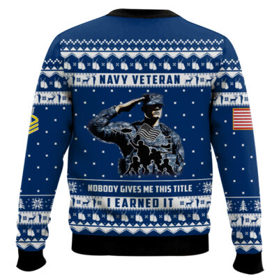 Hooktab US Navy Nobody Gives Me This Title I Earned It – Custom Name, Rank And Years Of Service Ugly Sweater