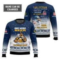 Hooktab US Navy One More Beer For The Veteran Here - Custom Name And Rank Ugly Sweater