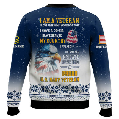 Hooktab US Navy One More Beer For The Veteran Here – Custom Name And Rank Ugly Sweater