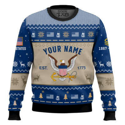 US Navy Proud Motto - Custom Name, Rank And Years Of Service Ugly Sweater