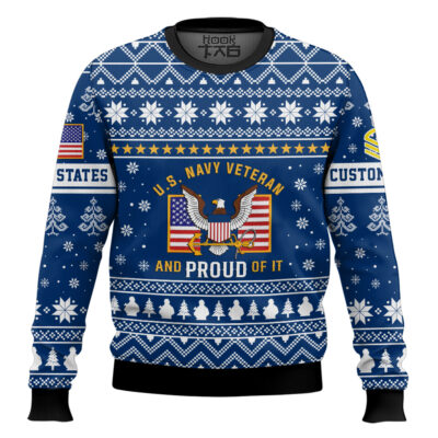 US Navy Proud Veteran - Custom Name And Rank Ugly Sweater