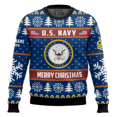 US Navy Proud Veteran - Custom Name, Rank And Years Of Service Ugly Sweater