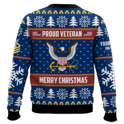 Hooktab US Navy Proud Veteran – Custom Name, Rank And Years Of Service Ugly Sweater
