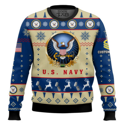 US Navy Proudly Served - Custom Name And Rank Ugly Sweater
