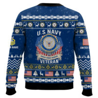 Hooktab US Navy Proudly Served Veteran - Custom Name, Rank And Years Of Service Ugly Sweater