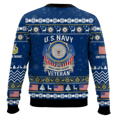 Hooktab US Navy Proudly Served Veteran – Custom Name, Rank And Years Of Service Ugly Sweater