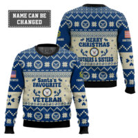 Hooktab US Navy Santa's Favourite Veterans - Custom Name And Rank Ugly Sweater