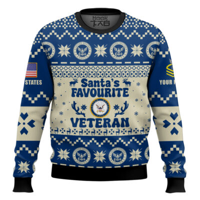 US Navy Santa's Favourite Veterans - Custom Name And Rank Ugly Sweater