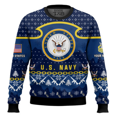 US Navy Santa's Santa's Favorite Veteran - Custom Name And Rank Ugly Sweater