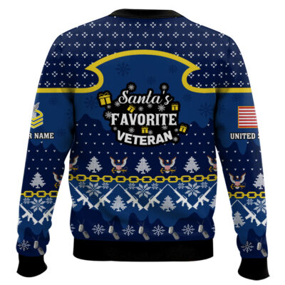 Hooktab US Navy Santa’s Santa’s Favorite Veteran – Custom Name And Rank Ugly Sweater