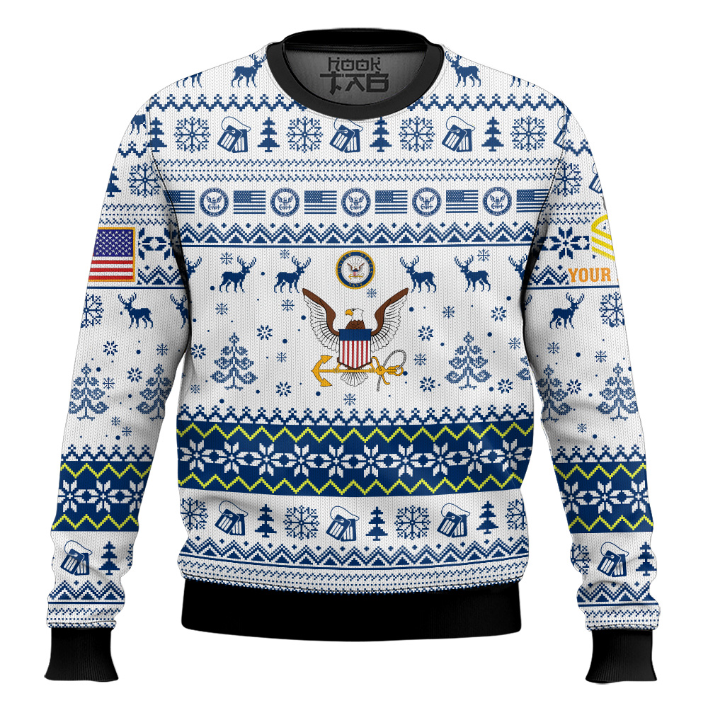 Hooktab US Navy Semper Fortis - Custom Name And Rank Ugly Sweater Hooktab US Navy Semper Fortis - Custom Name And Rank Ugly Sweater