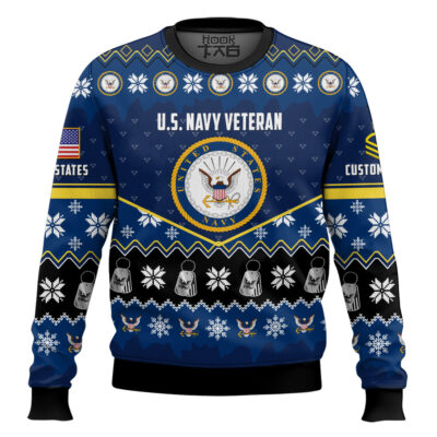 US Navy Strong And Brave - Custom Name And Rank Ugly Sweater