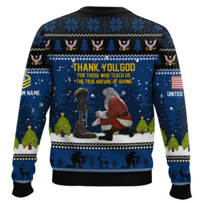 Hooktab US Navy Thank You God – Custom Name And Rank Ugly Sweater