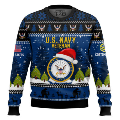 US Navy Thank You God - Custom Name And Rank Ugly Sweater