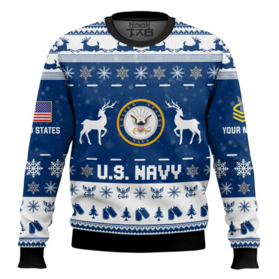 US Navy This Christmas R.E.D - Custom Name And Rank Ugly Sweater