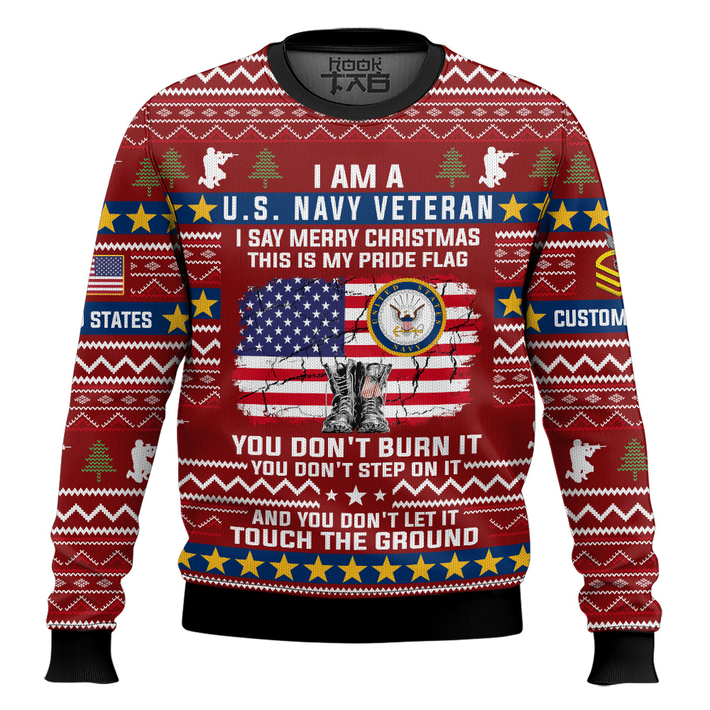 Hooktab US Navy This Is My Pride Flag - Custom Name And Rank Ugly Sweater Hooktab US Navy This Is My Pride Flag - Custom Name And Rank Ugly Sweater