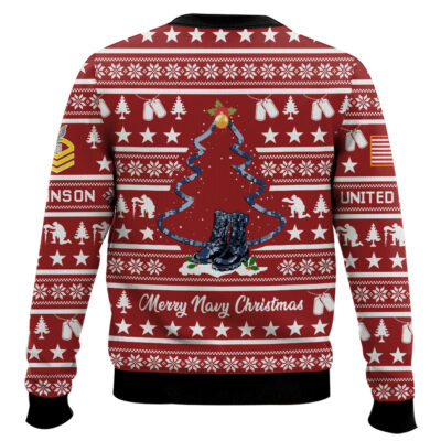 Hooktab US Navy Veteran Merry Christmas – Custom Name And Rank Ugly Sweater