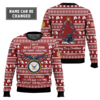 Hooktab US Navy Veteran Merry Christmas - Custom Name And Rank Ugly Sweater