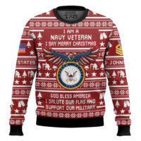 Hooktab US Navy Veteran Merry Christmas - Custom Name And Rank Ugly Sweater