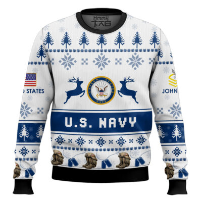 US Navy Veteran Proudly Served - Custom Name And Rank Ugly Sweater