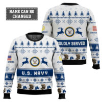 Hooktab US Navy Veteran Proudly Served - Custom Name And Rank Ugly Sweater