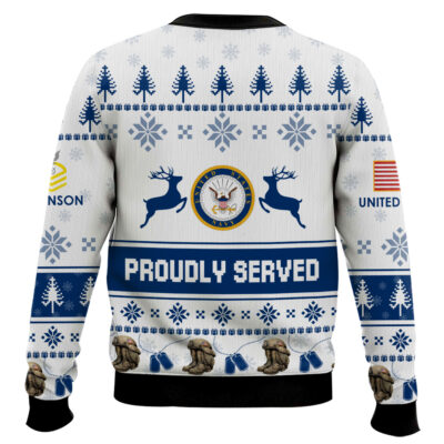 Hooktab US Navy Veteran Proudly Served – Custom Name And Rank Ugly Sweater