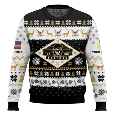 US Navy Veterans - Custom Name, Rank And Years Of Service Ugly Sweater
