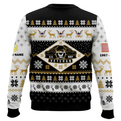 Hooktab US Navy Veterans – Custom Name, Rank And Years Of Service Ugly Sweater