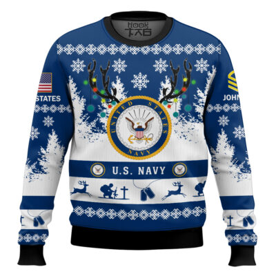 US Navy You'll Never Walk Alone - Custom Name and Rank Ugly Sweater
