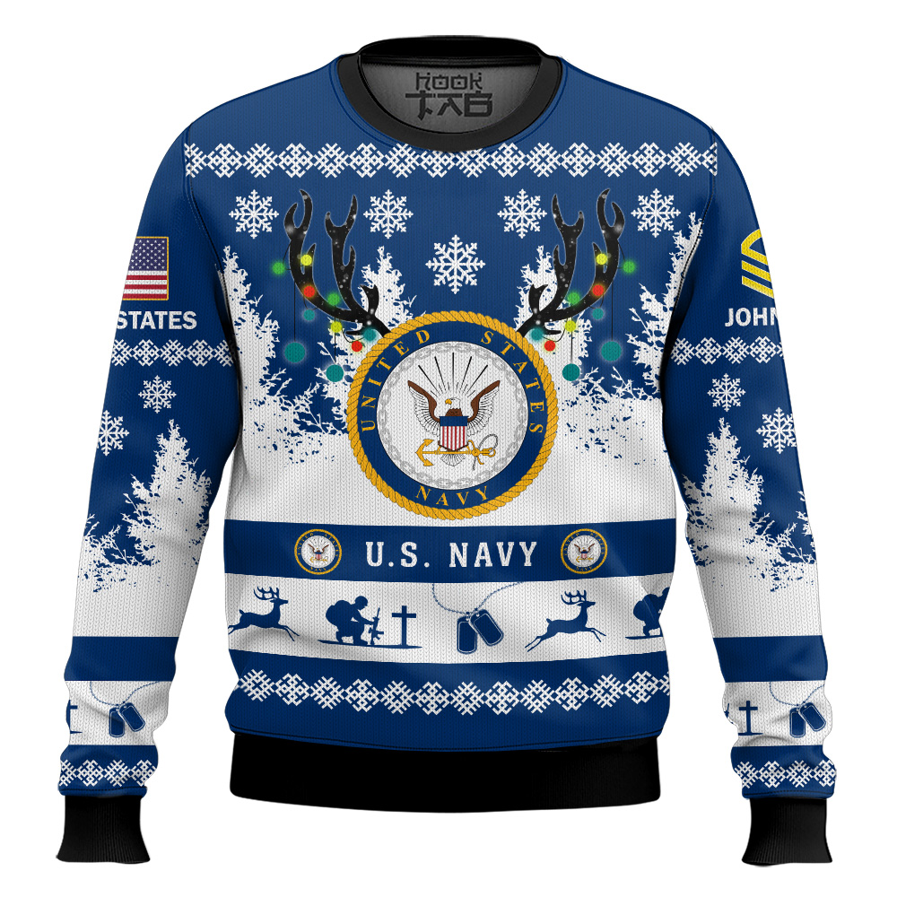 Hooktab US Navy You'll Never Walk Alone - Custom Name and Rank Ugly Sweater Hooktab US Navy You'll Never Walk Alone - Custom Name and Rank Ugly Sweater