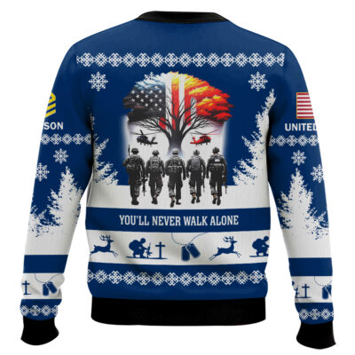 Hooktab US Navy You’ll Never Walk Alone – Custom Name and Rank Ugly Sweater