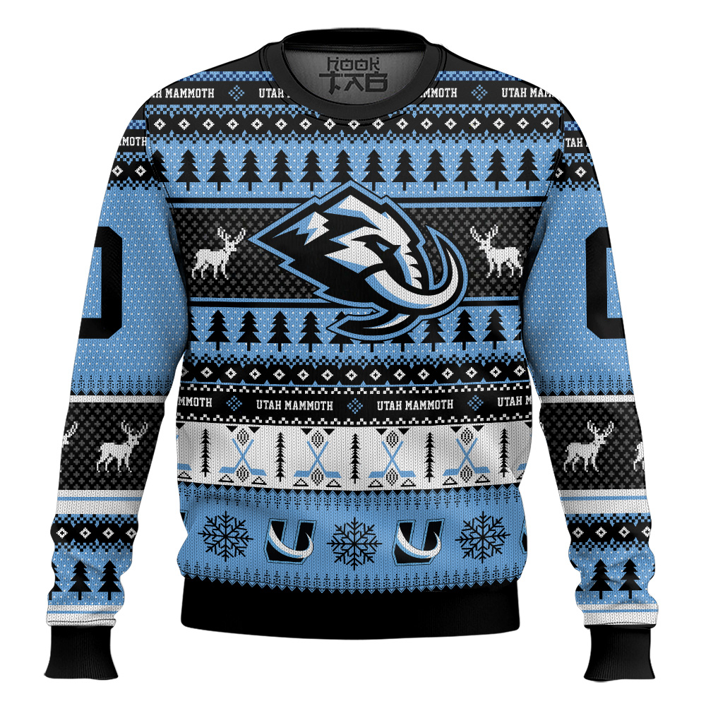 Hooktab Utah Mammoth - Custom Name And Number Ugly Sweater Hooktab Utah Mammoth - Custom Name And Number Ugly Sweater