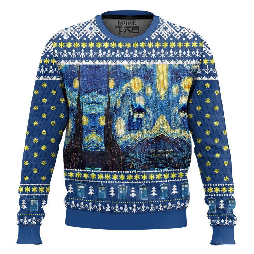 Hooktab Vangogh Starry Night Doctor Who Ugly Christmas Sweater Hooktab Vangogh Starry Night Doctor Who Ugly Christmas Sweater
